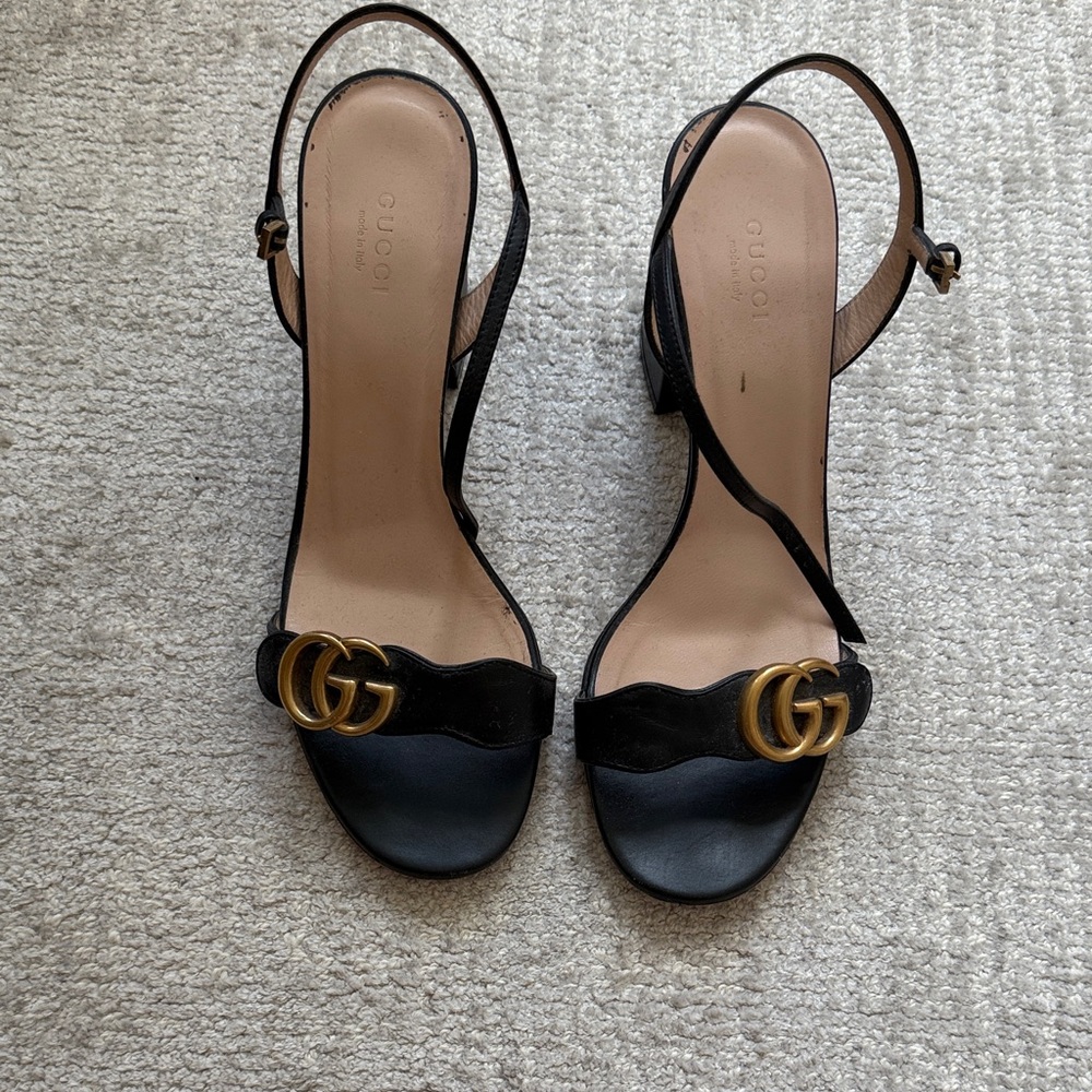 Gucci Black Sandals with Gold Logo
